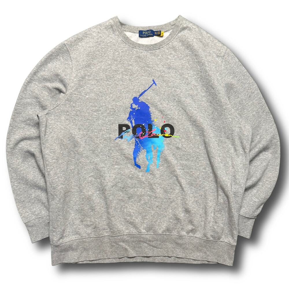 Ralph Lauren Polo Gray Blue Lgoo Graphic Crewneck Sweatshirt